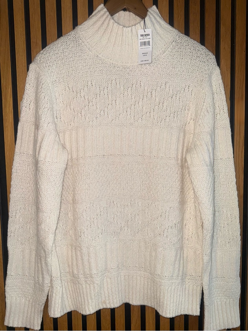 Todd Snyder NWT Aran Funnel Neck Baby Alpaca Knit Sweater in “Bisque”